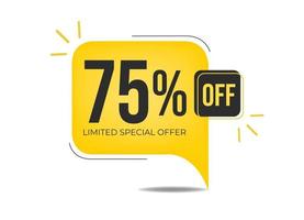 70 via limitato speciale offerta. bandiera con Settanta cinque per cento sconto su un' giallo piazza Palloncino. vettore