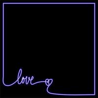neon iscrizione amore su un' nero sfondo con Linee in giro il bordi. blu lettering per stampa su tessile e carta. cartolina, sfondo. vettore
