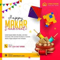 contento makar sankranti creativo Annunci makar sankranti Festival bandiera sociale media inviare aviatore vettore