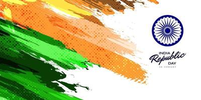26th gennaio contento repubblica giorno di India. indiano tricolore bandiera illustrazione nel spazzola stile vettore