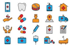 medico e assistenza sanitaria illustrazione icona impostare. diretto colore icona stile. semplice vettore design modificabile