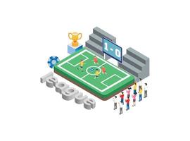 moderno isometrico professionale vivere calcio torneo tecnologia illustrazione nel bianca isolato sfondo con persone e digitale relazionato risorsa vettore