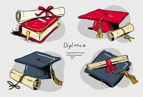 Illustrazione disegnata a mano stabilita di vettore di grado del diploma