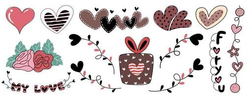 vettore illustrazione impostato San Valentino elemento progettato nel scarabocchio stile su bianca sfondo per San Valentino giorno a tema decorazione, digitale stampa, carta disegno, etichetta, regalo e di più.