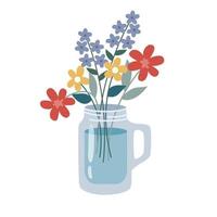 illustrazione di un' carino mazzo di selvaggio fiori nel un' vaso nel piatto stile vettore