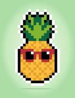 8 po pixel di kawaii ananas. frutta per gioco risorse e attraversare punto modelli nel vettore illustrazioni.