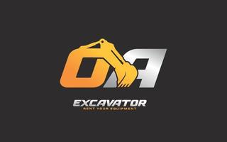 oa logo scavatrice per costruzione azienda. pesante attrezzatura modello vettore illustrazione per il tuo marca.