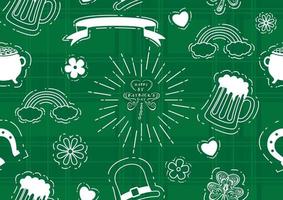 cartello e simboli di santo Patrick giorno nel piatto stile su verde sfondo. senza soluzione di continuità regalo avvolgere e sfondo di santo Patrick giorno nel vettore design.