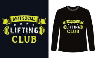 Palestra fitness magliette design anti sociale sollevamento club vettore