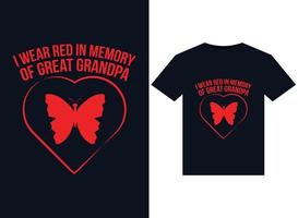 io indossare rosso nel memoria di grande Nonno illustrazioni per pronti per la stampa magliette design vettore