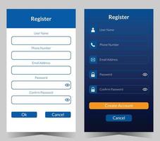 App schermo Registrati design ui kit vettore