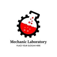 meccanico laboratorio logo design modello illustrazione. Là siamo bicchiere, Ingranaggio. Questo è bene per scienza, fabbrica, meccanico, laboratorio, ricerca, industriale, settore automobilistico, biologia eccetera vettore