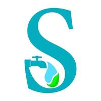 lettera S con far cadere acqua e piombatura logo modello illustrazione vettore