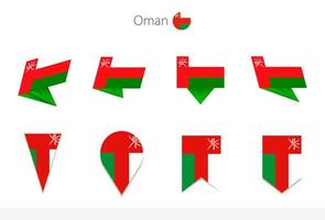 Oman nazionale bandiera collezione, otto versioni di Oman vettore bandiere.