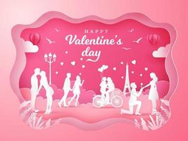 San Valentino giorno sfondo con romantico coppie nel amore su rosa sfondo. vettore