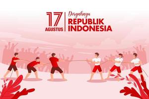 Indonesia indipendenza giorno saluto carta con tradizionale Giochi concetto illustrazione vettore