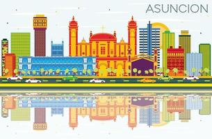 asuncion paraguay città orizzonte con colore edifici, blu cielo e riflessi. vettore