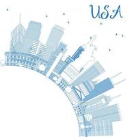 schema Stati Uniti d'America orizzonte con blu grattacieli, punti di riferimento e copia spazio. vettore