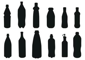 bottiglia impostare, assortimento di nero potabile contenitori piatto design vettore