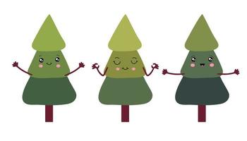 un' impostato di Natale alberi nel il stile di kawaii. il tradizionale simbolo di il nuovo anno e Natale è il Natale albero. vettore illustrazione su un' bianca sfondo.