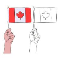 il bandiera di Canada nel il mano di un' uomo nel colore e nero e bianca. il concetto di patriottismo. vettore