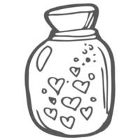 mano disegnato vettore illustrazione di un' muratore vaso pieno con cuori, nozze e romanza concetto illustrazione isolato su bianca sfondo