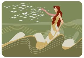 Afrodite che cammina sul vettore del mare