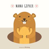 Mama Gopher Abbraccio Cub Cute Vector Illustration