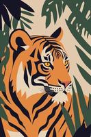 tigre nel piatto vettore stile per manifesto parete arte arredamento boho illustrazione