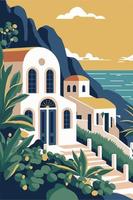 santorini isola viaggio vettore piatto colore illustrazione sfondo