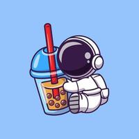 carino astronauta Tenere boba latte tè cartone animato vettore icona illustrazione. spazio cibo e bevanda icona concetto isolato premio vettore. piatto cartone animato stile
