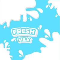 fresco latte bandiera con,splash,gocce su bianca e blu sfondo per marchio, logo, modello, etichetta, emblema e negozio, confezione, Imballaggio e pubblicità. vettore