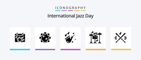 internazionale jazz giorno glifo 5 icona imballare Compreso musica. tamburo . virtuoso. giocare a. creativo icone design vettore