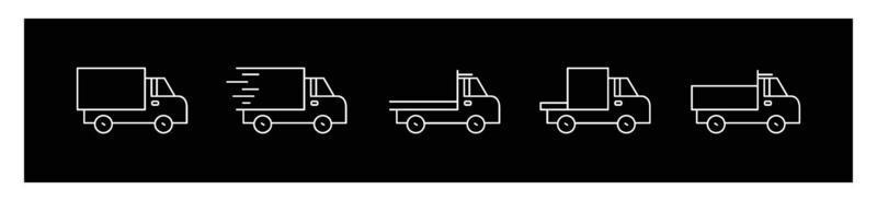 mezzi di trasporto icona impostare, auto consegna simbolo. vettore trasporto icona collezione su nero sfondo