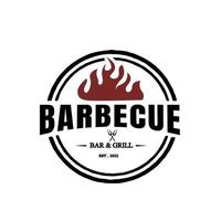 barbecue Vintage ▾ logo concetto. griglia con fuoco fiamma francobollo modello. vettore illustrazione