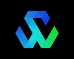 lettera wow sw triangolo poligonale geometrico futuristico moderno vivace colorato icona vettore logo design