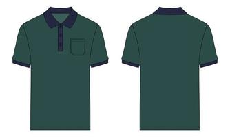 corto manica polo camicia tecnico moda piatto schizzo vettore illustrazione modello davanti e indietro visualizzazioni.