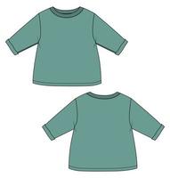 lungo manica t- camicia cime tecnico moda piatto schizzo vettore illustrazione modello per bambini.