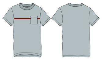 corto manica con tasca maglietta tecnico moda piatto schizzo vettore illustrazione modello davanti e indietro visualizzazioni.