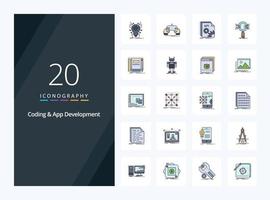 20 codifica e App sviluppo linea pieno icona per presentazione vettore