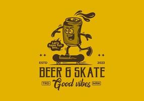 portafortuna illustrazione di un' birra può andare con lo skateboard vettore