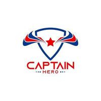 Capitano eroe logo con ali, scudo e stella simbolo vettore