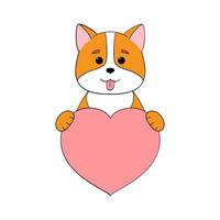 carino cartone animato cane Tenere il suo cuore nel il suo zampe. San Valentino giorno saluto carta con spazio per testo. design per invito, carta, volantino, opuscolo, striscione. poco animali domestici nel amore. un' dichiarazione di amore vettore