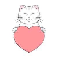 carino cartone animato gatto Tenere un' cuore nel il suo zampe. San Valentino giorno saluto carta con spazio per testo. design per invito, carta, volantino, opuscolo, striscione. poco animali domestici nel amore. un' dichiarazione di amore vettore