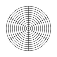 polare griglia di 6 segmenti e 10 concentrico cerchi. vuoto polare grafico carta. cerchio diagramma di stile di vita equilibrio. ruota di vita modello. istruire attrezzo. vettore