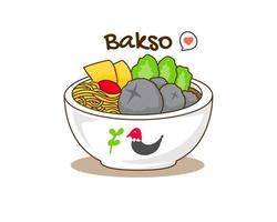 bakso o polpetta con spaghetto e verdura logo icona. piatto cartone animato stile. asiatico cibo concetto design. indonesiano tradizionale strada cibo. vettore arte illustrazione isolato bianca sfondo