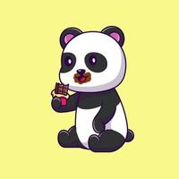 carino panda mangiare cioccolato cartone animato vettore icone illustrazione. piatto cartone animato concetto. adatto per qualunque creativo progetto.