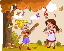 bambini cantando cartone animato vettore illustrazione