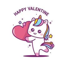 carino san valentino giorno con unicorno illustrazione vettore