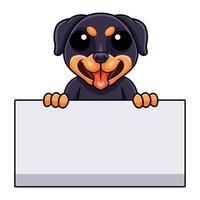 carino poco rottweiler cane cartone animato Tenere vuoto cartello vettore